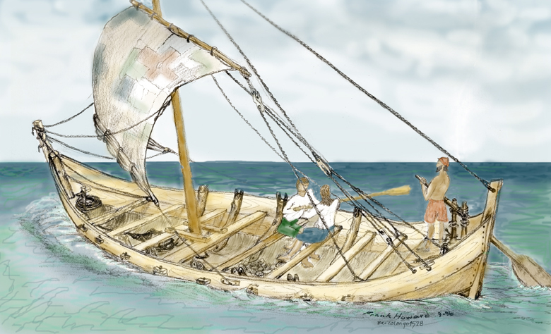 Original Painting of a Boat that Panfilo de Narvaez's crew might have constructed.